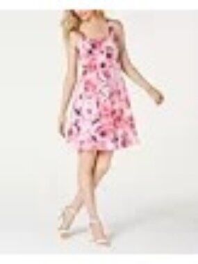 Pappagallo Delicate Feminine Pink White Floral Eyelet Fit & Flare Sleeveless Dr